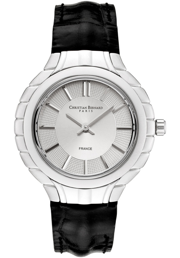 Women's Silver Dial Black Leather