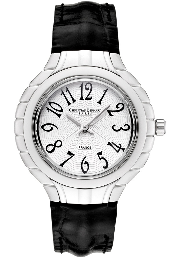 Women's Silver Dial Black Leather