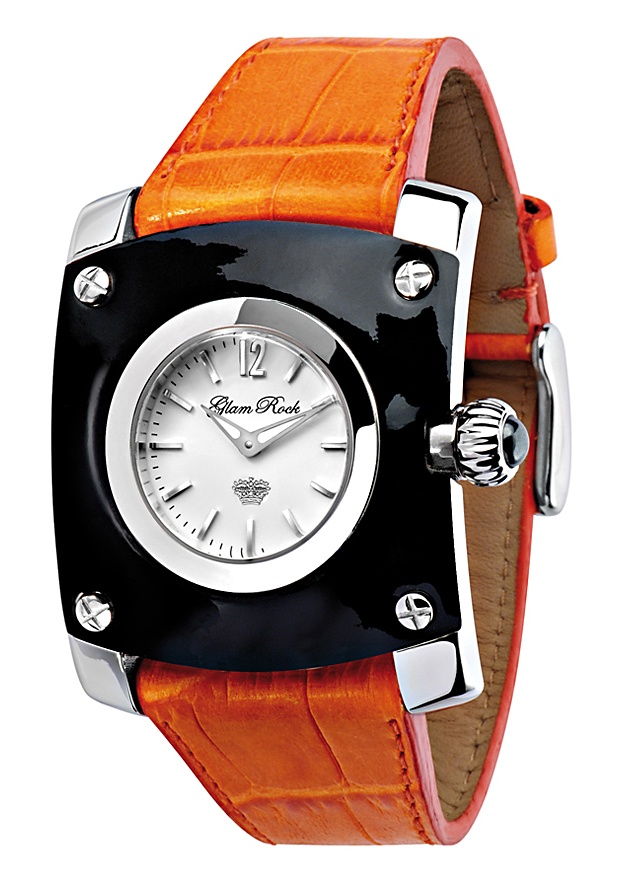 Midsize St. Barth Black Leather Square Case Orange Leather