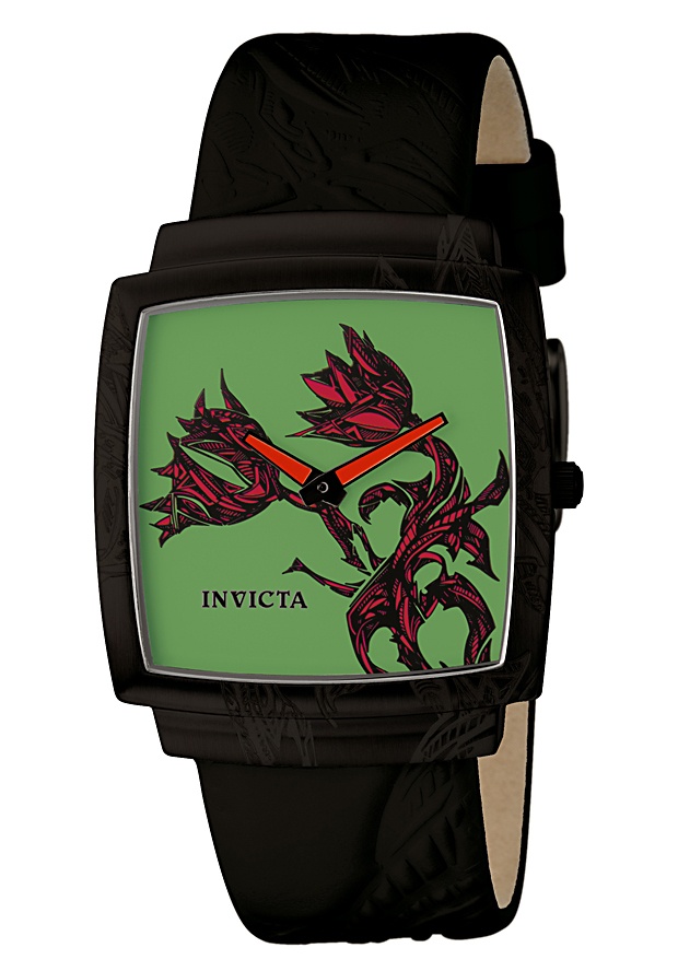 Women's Slim Artist Flower Motif Black Leather