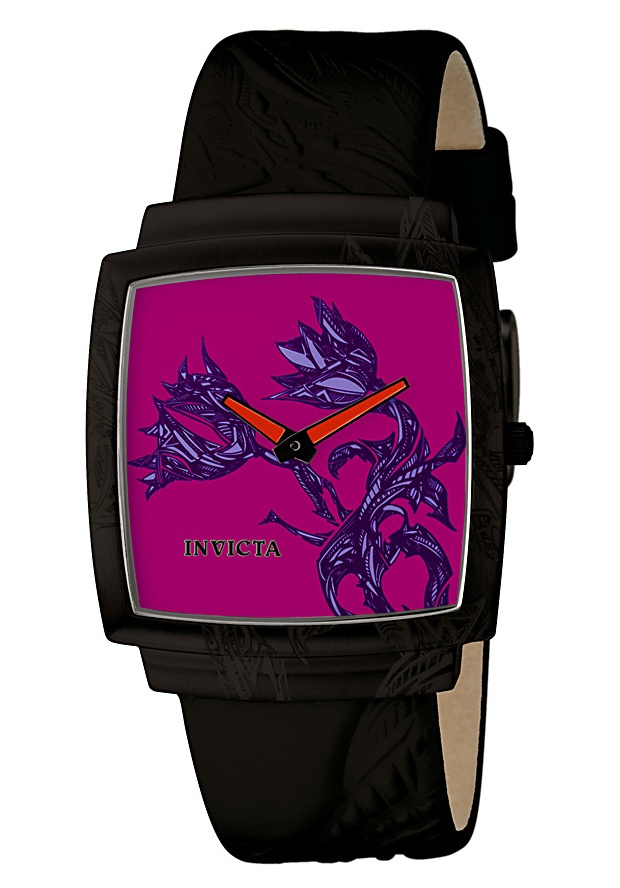 Women's Slim Artist Flower Motif Black Leather