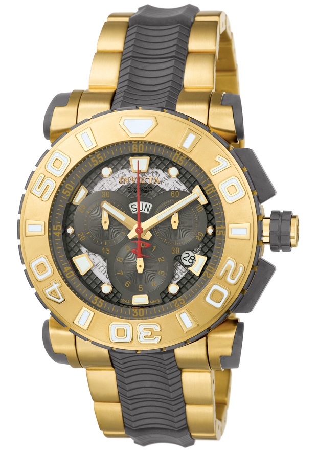 Men's Reserve Chronograph Grey Grid Textured Dial 18k Gold Plated & Grey ...