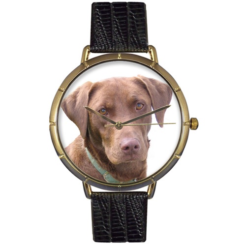 Chocolate-Labrador Retriever Photo Watch in Gold Unisex