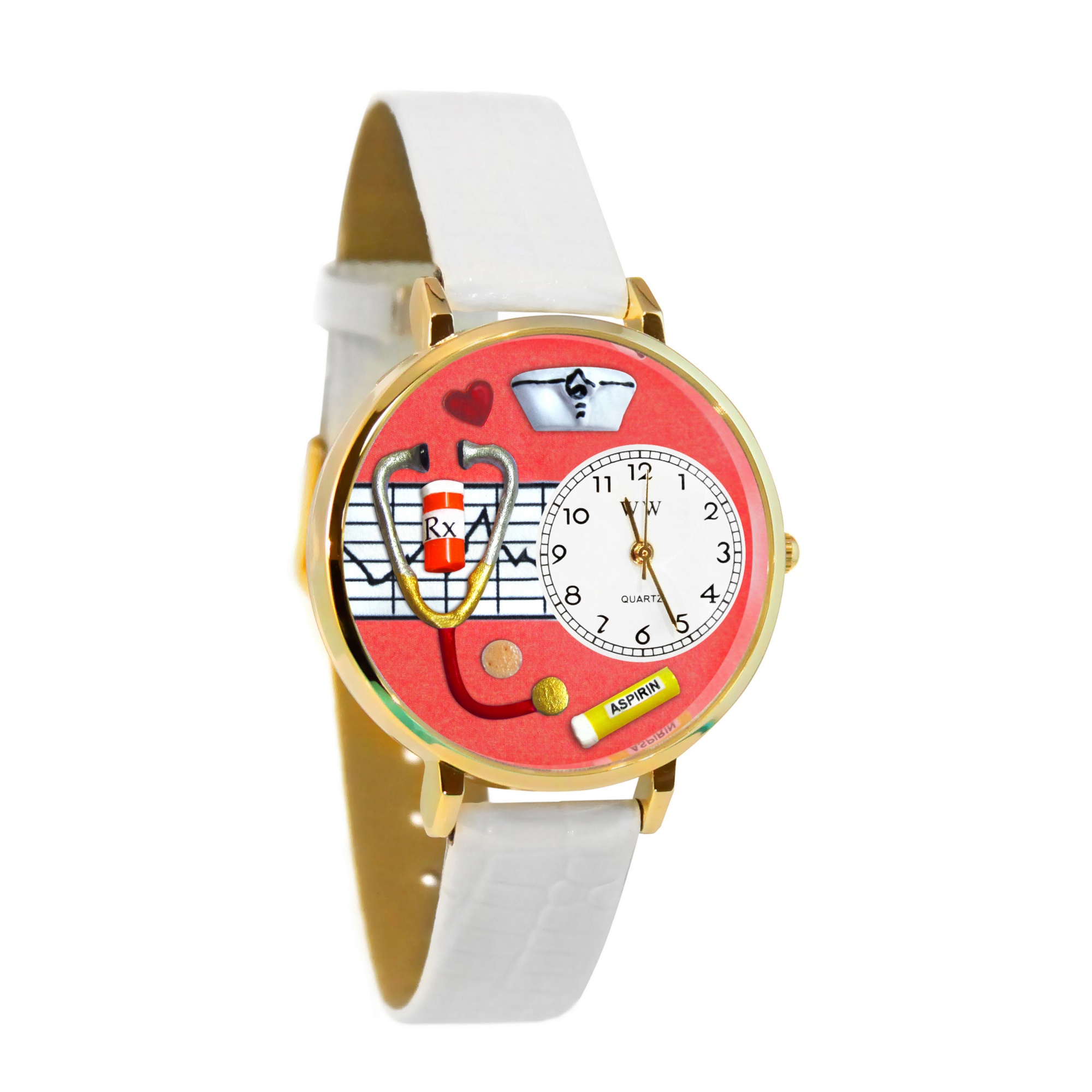 Personalized Nurse Red Watch in Silver (Unisex)
