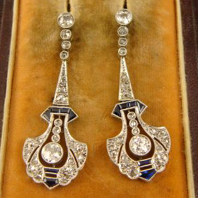 Art Deco Diamond Pendant Earrings