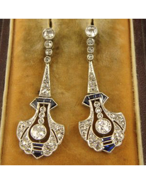 Art Deco Diamond Pendant Earrings