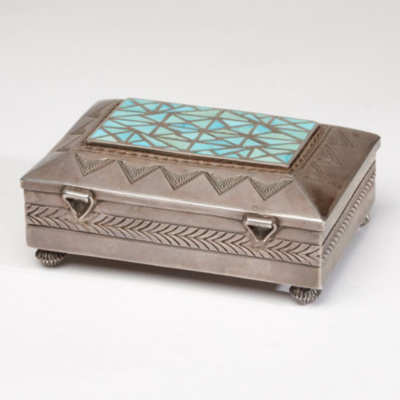 Stamped Silver and Turquoise Box
