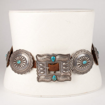 1930s Silver and Turquoise Concho Belt
