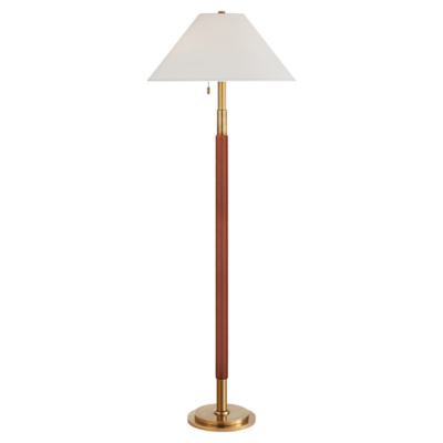 Garner Floor Lamp in Natural Brass and Saddle Leather with Percale Shade
