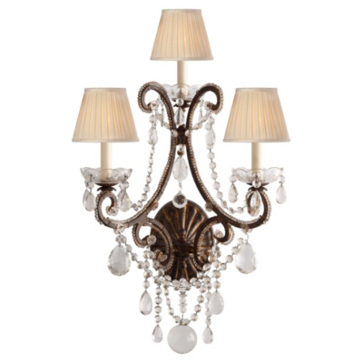 Adrianna Triple Sconce in Antique Gild with Antiqued Crystals
