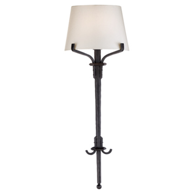 Allegra Medium Torch Tail Sconce in Aged Iron with Linen Shade