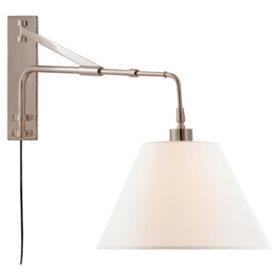 Brompton Extension Swing Arm in Polished Nickel with Linen Shade