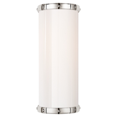 Bleeker Single Bath Sconce in Polished Nickel with White Glass