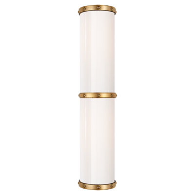 Bleeker Double Bath Sconce in Natural Brass with White Glass
