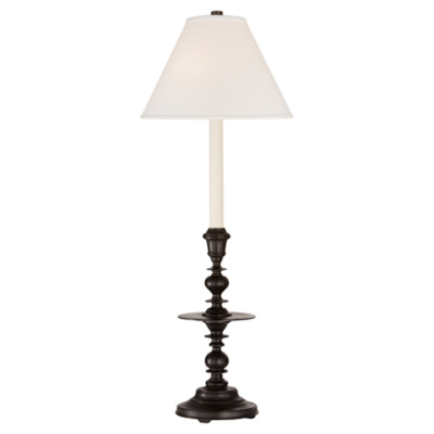 Laurel Candelstick Table Lamp in Aged Iron with Linen Shade