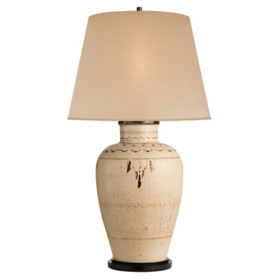 Cabot Large Table Lamp in Brown And White Clayware with Drum Skin Shade