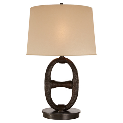 Kennedy Table Lamp in Aged Iron with Faux Drum Skin Shade