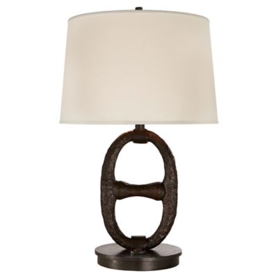 Kennedy Table Lamp in Aged Iron with Linen Shade