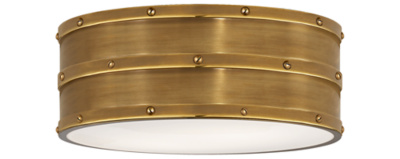 Bleeker Flush Mount in Natural Brass with White Glass