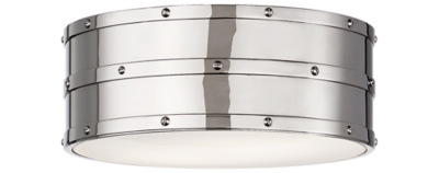 Bleeker Flush Mount in Polished Nickel with White Glass