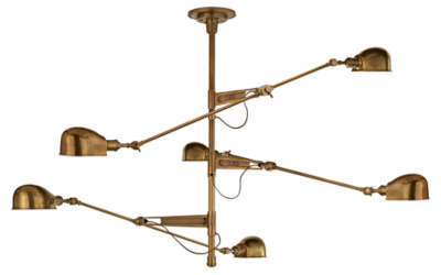 RL '67 Extra Large Triple Arm Chandelier in Natural Brass