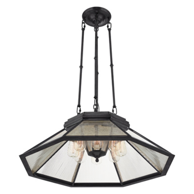Rivington Medium Pendant in Bronze with Clear Ribbed Glass
