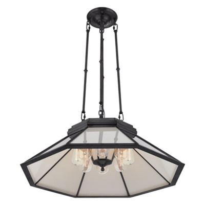 Rivington Medium Pendant in Bronze with White Glass