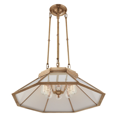 Rivington Medium Pendant in Natural Brass with White Glass