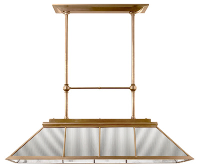 Rivington Large Billiard in Natural Brass with Clear Ribbed Glass