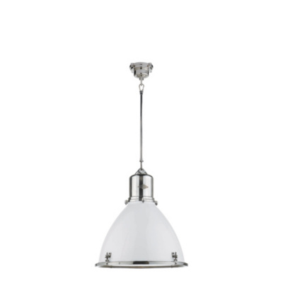 Fulton Large Pendant in Polished Nickel with White Enamel Shade