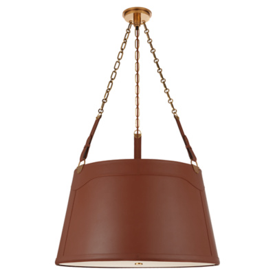 Karlie Large Hanging Shade in Natural Brass with Saddle Leather and Acrylic