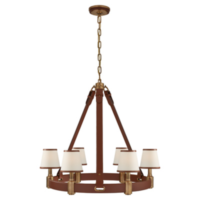 Riley Medium Ring Chandelier in Natural Brass and Saddle Leather
