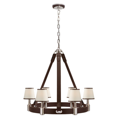 Riley Medium Ring Chandelier in Nickel and Chocolate Leather