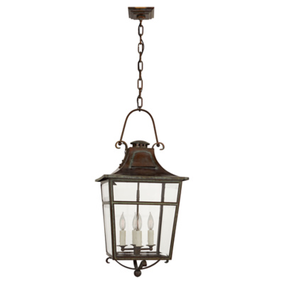 Carrington Small Lantern in Weathered Verdigris with Clear Glass