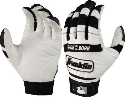 Franklin Adult White/Black Shok-Sorb Batting Gloves