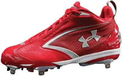Under Armour Men's Bomber Red Mid Metal Baseball Cleats