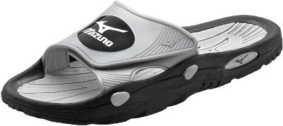 Mens Slides Shoes on Mizuno Men S Runbird Black Silver Slides   Softball Sandals