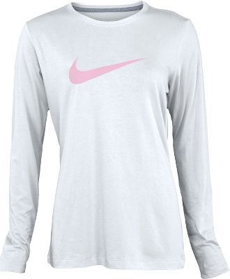 Nike Women's Long Sleeve White/Pink Swoosh Shirt