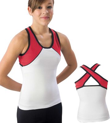 Pizzazz Youth Wht/Red/Blk Tri-Color Top with X-back