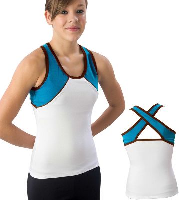 Pizzazz Youth Wht/Turq/Brwn Tri-Color Top with X-back