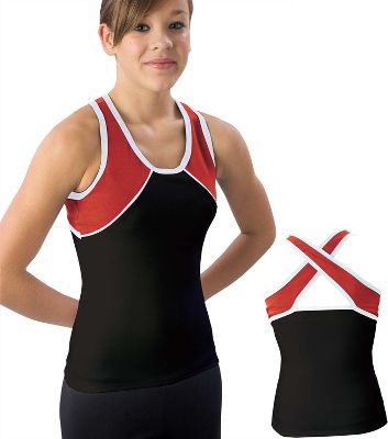 Pizzazz Adult Blk/Red/Wht Tri-Color Top with X-back