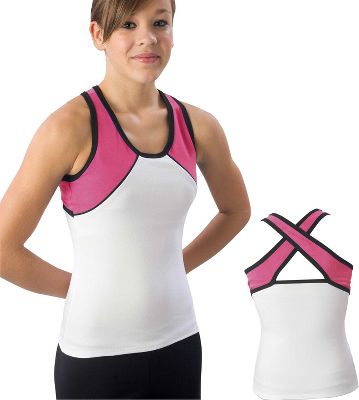 Pizzazz Adult Wht/Pnk/Blk Tri-Color Top with X-back