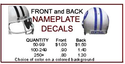 Back Nameplate Decals for Football Helmets