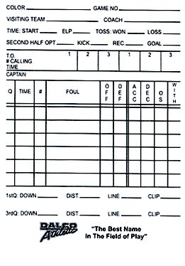 Dalco Football Official's Game Card