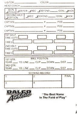 Dalco Football Paper Game Cards