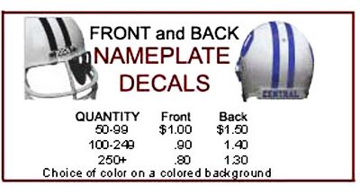 Front Nameplate Decals for Football Helmets