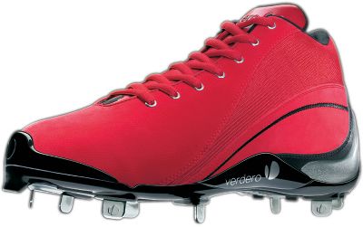 Baseball - Verdero Men's Scarlet/Silver Mid Metal Baseball Cleats - Metal Baseball Cleats