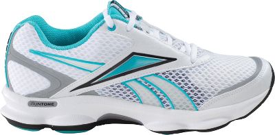Reebok Women's RunTone Action White/Blue Toning Shoe - soccer team express training shoes women's