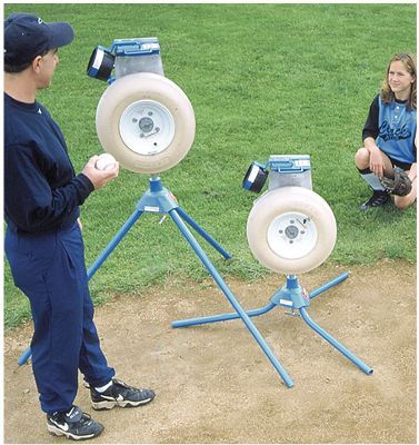 Jugs Junior Combo Pitching Machine throws baseballs and softballs.