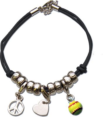 Chalk Talk Peace, Love, Softball Bracelet